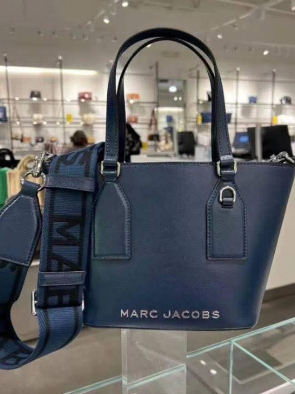 Marc Jacobs Navy Leather Tote with Adjustable Strap
